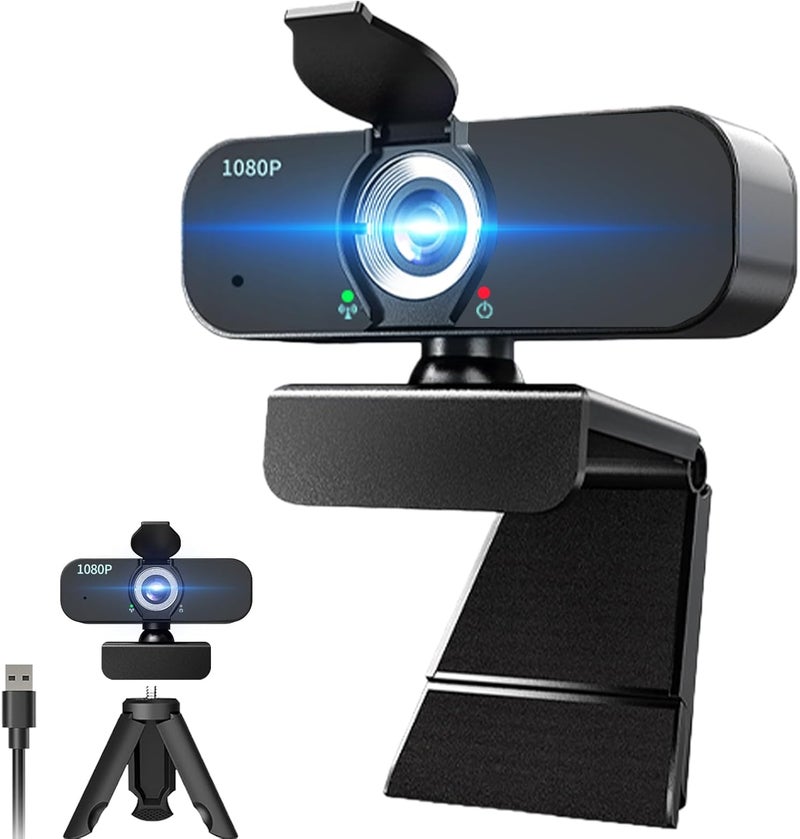 Lusinx 1080P Webcam for Computer/Laptop/Desktop/PC, External Camera with Microphone, USB Plug&Play, Auto Low Light Correction, Privacy Cover, Tripod, Wide Angle for Meeting/Online Video/Zoom - Image 1